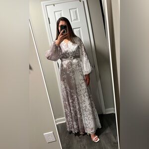 Style Casual Women' Dress Long-Sleeve Pleated High Waist A-line Dress with belt